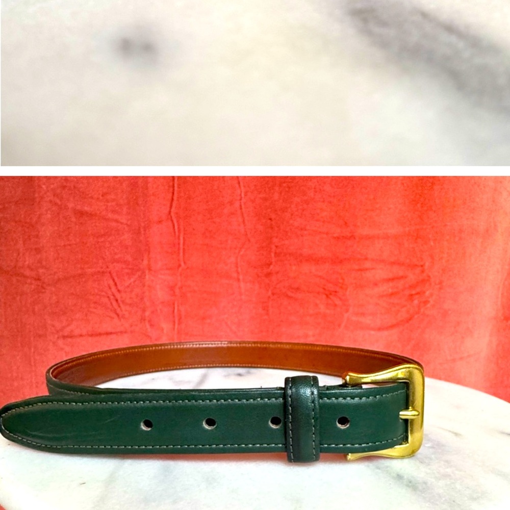Vintage Coach Green and Brown Leather Belt with Gold Buckle 🤩